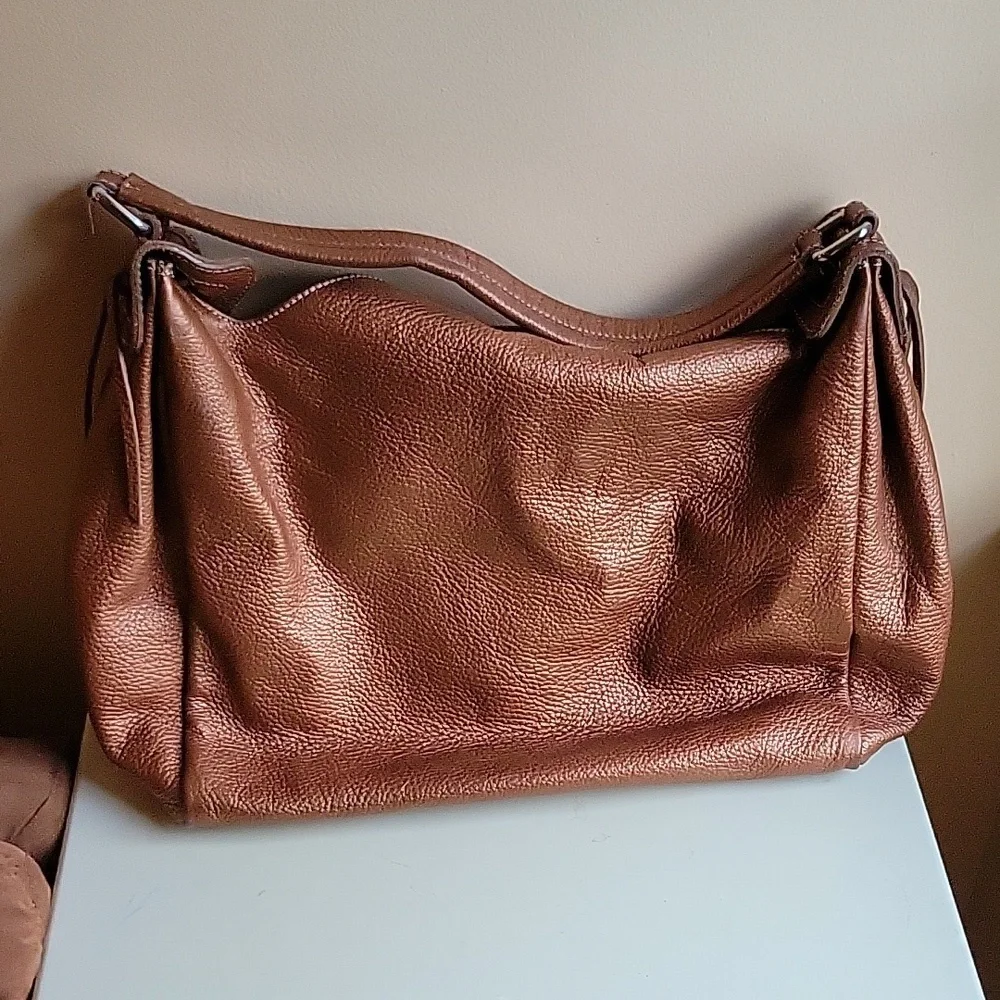 Arcadia Metallic Copper Brown Leather Hobo Bag